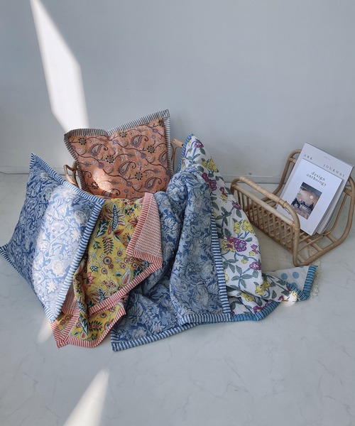 AS KNOW AS plus（アズノゥアズプラス）の「ブロックプリントブランケット（ブランケット・レディース・ブルー/グリーン/イエロー/オレンジ・FREE）」の5枚目の写真