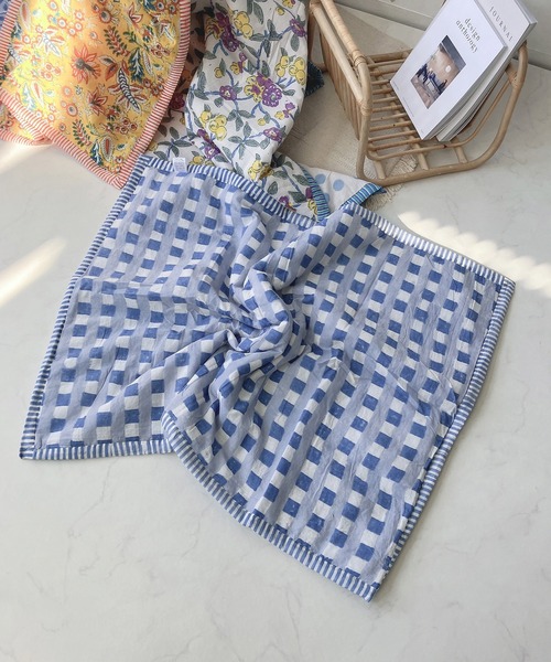 AS KNOW AS plus（アズノゥアズプラス）の「ブロックプリントブランケット（ブランケット・レディース・ブルー/グリーン/イエロー/オレンジ・FREE）」の8枚目の写真