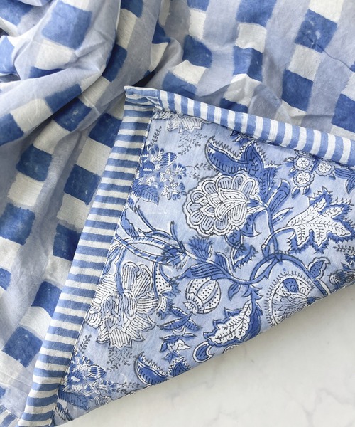 AS KNOW AS plus（アズノゥアズプラス）の「ブロックプリントブランケット（ブランケット・レディース・ブルー/グリーン/イエロー/オレンジ・FREE）」の9枚目の写真