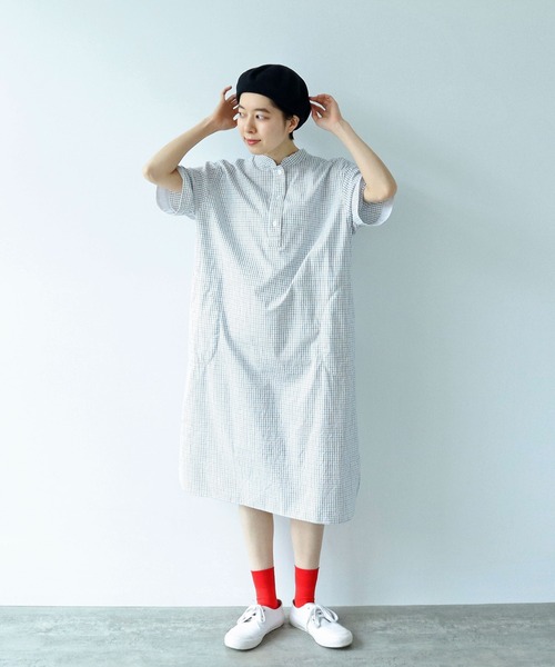 ばってんパッチのヘンリーネックワンピース ローズグレー （伊藤鞄  