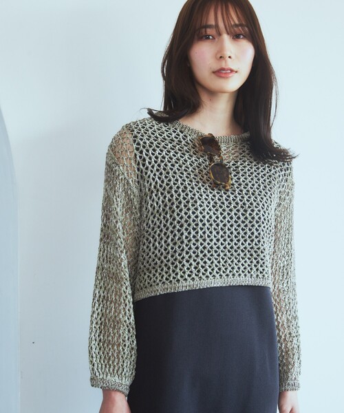 THE SHOP TK （ザ ショップ ティーケー ）の「◆【セットアイテム】メッシュニット×ワンピース（ワンピース・レディース・ブルーグリーン/カーキ系3・12/13）」の4枚目の写真