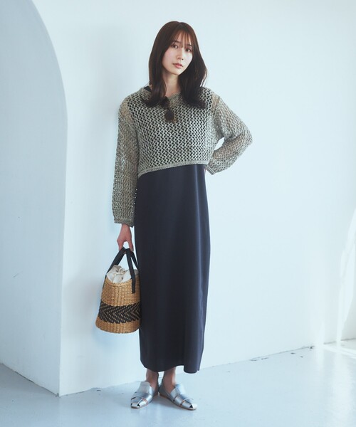 THE SHOP TK （ザ ショップ ティーケー ）の「◆【セットアイテム】メッシュニット×ワンピース（ワンピース・レディース・ブルーグリーン/カーキ系3・12/13）」の5枚目の写真