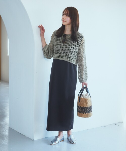 THE SHOP TK （ザ ショップ ティーケー ）の「◆【セットアイテム】メッシュニット×ワンピース（ワンピース・レディース・ブルーグリーン/カーキ系3・12/13）」の6枚目の写真