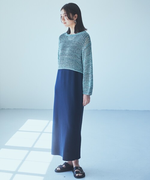 THE SHOP TK （ザ ショップ ティーケー ）の「◆【セットアイテム】メッシュニット×ワンピース（ワンピース・レディース・ブルーグリーン/カーキ系3・12/13）」の10枚目の写真