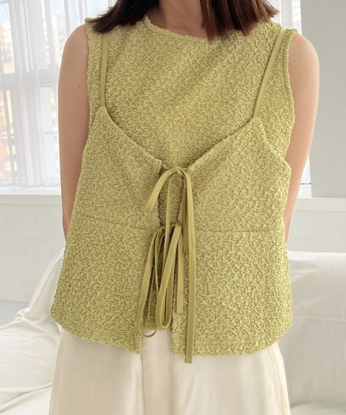 Olu.(オルドット)の「ポコポコキャミソールセットトップス(Tシャツ/カットソー・レディース・ブラック/ブルーグレー/アイボリー/ライム・FREE)」の4枚目の写真