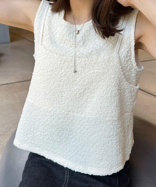 Olu.(オルドット)の「ポコポコキャミソールセットトップス(Tシャツ/カットソー・レディース・ブラック/ブルーグレー/アイボリー/ライム・FREE)」の2枚目の写真