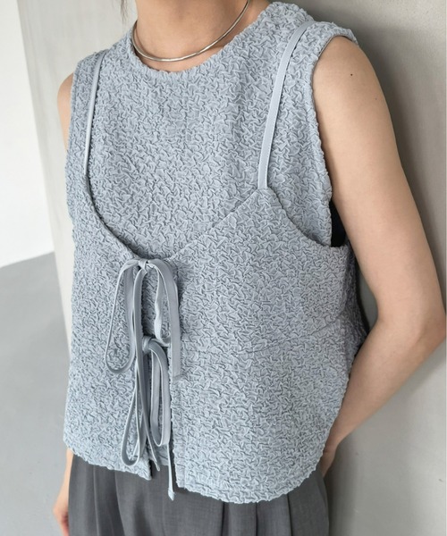 Olu.(オルドット)の「ポコポコキャミソールセットトップス(Tシャツ/カットソー・レディース・ブラック/ブルーグレー/アイボリー/ライム・FREE)」の5枚目の写真