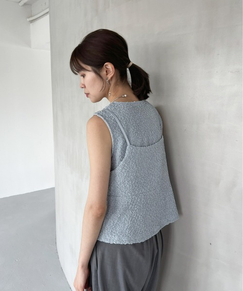 Olu.(オルドット)の「ポコポコキャミソールセットトップス(Tシャツ/カットソー・レディース・ブラック/ブルーグレー/アイボリー/ライム・FREE)」の6枚目の写真