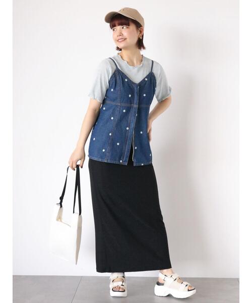 ehka sopo（エヘカソポ）の「花刺繍デニムビスチェ(セットアップ可)（シャツ/ブラウス・レディース・サックスブルー/ブラック/ネイビー・F）」の12枚目の写真