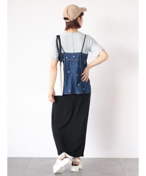 ehka sopo（エヘカソポ）の「花刺繍デニムビスチェ(セットアップ可)（シャツ/ブラウス・レディース・サックスブルー/ブラック/ネイビー・F）」の14枚目の写真