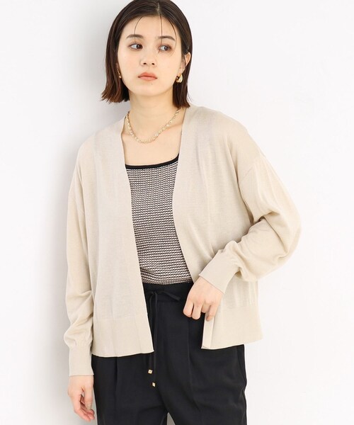 THE SHOP TK （ザ ショップ ティーケー ）の「◆【冷房対策】さらりと羽織る麻調カーデ/洗濯機OK（カーディガン/ボレロ・レディース・カーキ/オフホワイト/ブラック/ナチュラル・12/13）」の3枚目の写真