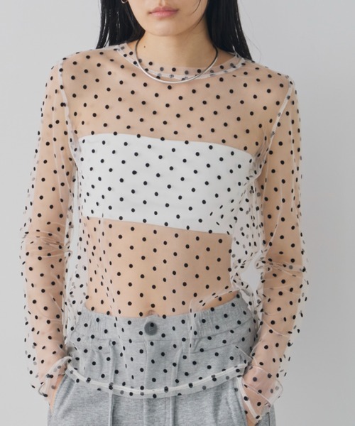 Aunt Marie's（アントマリーズ）の「シアードットチュールトップス（Tシャツ/カットソー・レディース・ネイビー/ホワイト/ブラック・FREE）」の10枚目の写真