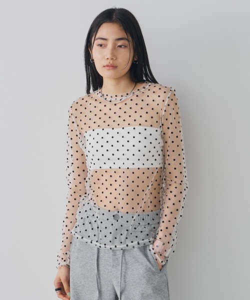 Aunt Marie's（アントマリーズ）の「シアードットチュールトップス（Tシャツ/カットソー・レディース・ネイビー/ホワイト/ブラック・FREE）」の11枚目の写真