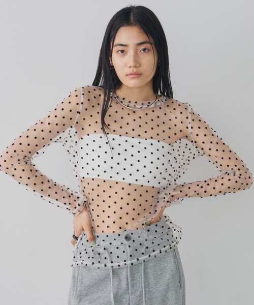 Aunt Marie's（アントマリーズ）の「シアードットチュールトップス（Tシャツ/カットソー・レディース・ネイビー/ホワイト/ブラック・FREE）」の12枚目の写真