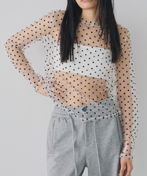 Aunt Marie's（アントマリーズ）の「シアードットチュールトップス（Tシャツ/カットソー・レディース・ネイビー/ホワイト/ブラック・FREE）」の13枚目の写真