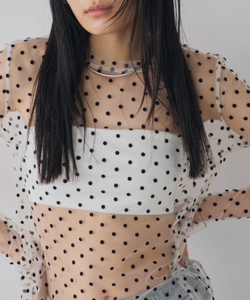 Aunt Marie's（アントマリーズ）の「シアードットチュールトップス（Tシャツ/カットソー・レディース・ネイビー/ホワイト/ブラック・FREE）」の14枚目の写真
