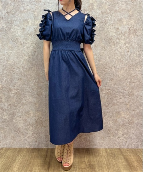 axes femme（アクシーズファム）の「フリル袖シャーリングワンピース