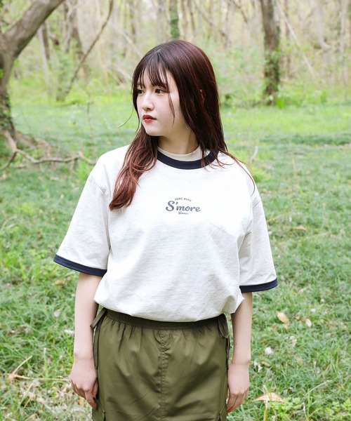 S'more(スモア)の「S'more diner ringer T-shirt (SS)(Tシャツ/カットソー・レディース・グレー/ベージュ/ブラウン・MEDIUM/LARGE/X-LARGE/SMALL)」の5枚目の写真