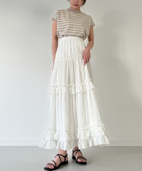 JUNOAH（ジュノア）の「シアーティアードフリルスカート（スカート・レディース・ブラック/イエロー系その他/ホワイト・MEDIUM/LARGE/X-LARGE）」の6枚目の写真