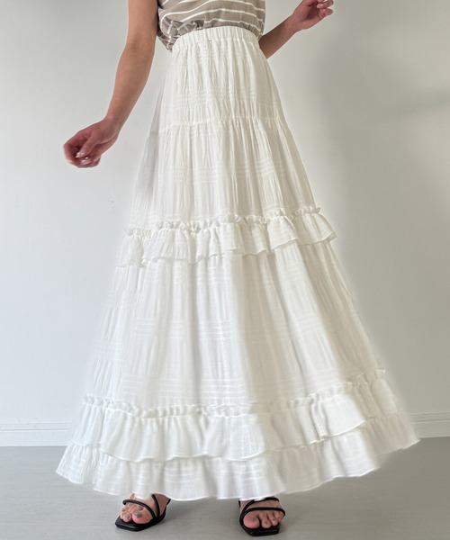 JUNOAH（ジュノア）の「シアーティアードフリルスカート（スカート・レディース・ブラック/イエロー系その他/ホワイト・MEDIUM/LARGE/X-LARGE）」の7枚目の写真