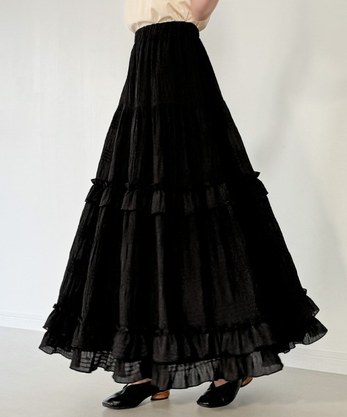 JUNOAH（ジュノア）の「シアーティアードフリルスカート（スカート・レディース・ブラック/イエロー系その他/ホワイト・MEDIUM/LARGE/X-LARGE）」の9枚目の写真