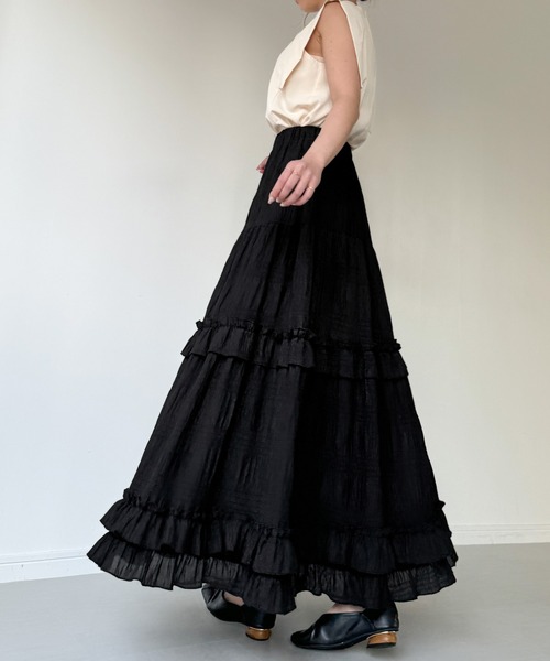 JUNOAH（ジュノア）の「シアーティアードフリルスカート（スカート・レディース・ブラック/イエロー系その他/ホワイト・MEDIUM/LARGE/X-LARGE）」の10枚目の写真