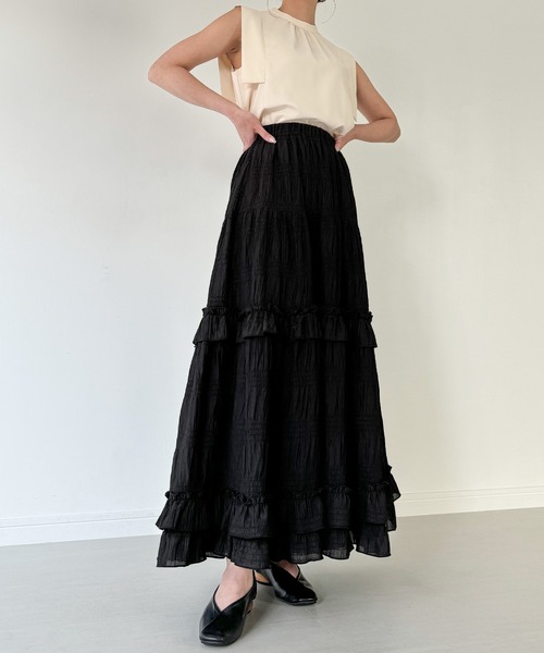 JUNOAH（ジュノア）の「シアーティアードフリルスカート（スカート・レディース・ブラック/イエロー系その他/ホワイト・MEDIUM/LARGE/X-LARGE）」の11枚目の写真