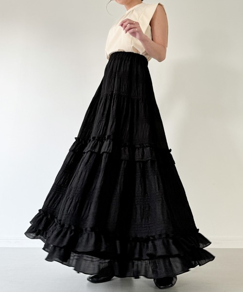 JUNOAH（ジュノア）の「シアーティアードフリルスカート（スカート・レディース・ブラック/イエロー系その他/ホワイト・MEDIUM/LARGE/X-LARGE）」の17枚目の写真