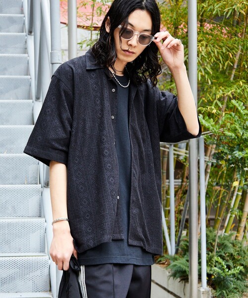 FREAK'S STORE(フリークスストア)の「FREAK’S STORE/フリークスストア インド製 リラックスフィット レース編み オープンカラーシャツ ショートスリーブ(シャツ/ブラウス・メンズ・ホワイト/ブラック・MEDIUM/LARGE)」の3枚目の写真