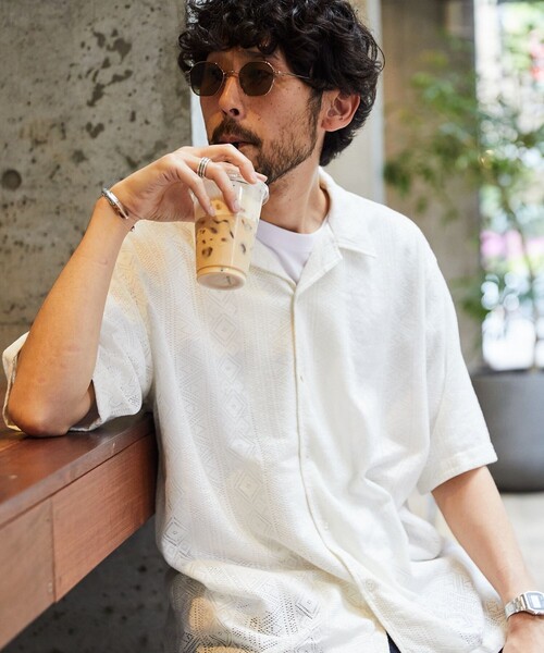 FREAK'S STORE(フリークスストア)の「FREAK’S STORE/フリークスストア インド製 リラックスフィット レース編み オープンカラーシャツ ショートスリーブ(シャツ/ブラウス・メンズ・ホワイト/ブラック・MEDIUM/LARGE)」の16枚目の写真