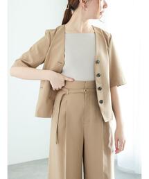 Te chichi | ノーカラーハーフスリーブジャケット（セットアップ可）(ノーカラージャケット)