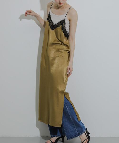 SENSE OF PLACE by URBAN RESEARCH（センスオブプレイスバイアーバンリサーチ）の「レースサテンキャミワンピース（ワンピース・レディース・ベージュ/ネイビー/ブラック・S/ONE）」の3枚目の写真