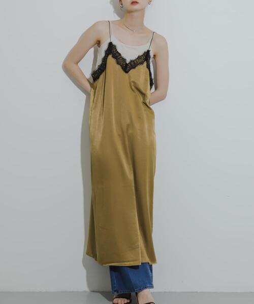 SENSE OF PLACE by URBAN RESEARCH（センスオブプレイスバイアーバンリサーチ）の「レースサテンキャミワンピース（ワンピース・レディース・ベージュ/ネイビー/ブラック・S/ONE）」の5枚目の写真