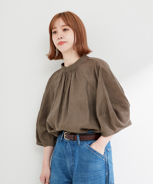 B.C STOCK(ベーセーストック)の「《追加》フレンチリネン2wayブラウス(シャツ/ブラウス・レディース・ホワイト/ブラック/カーキ/ブラックミックス・FREE)」の13枚目の写真
