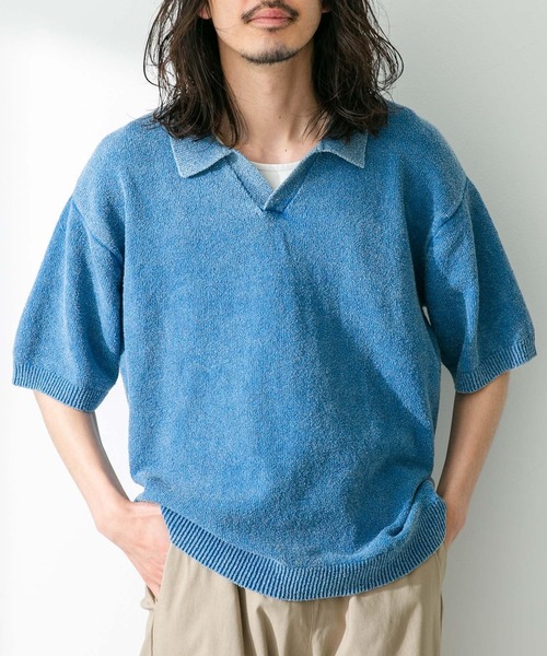 URBAN RESEARCH Sonny Label（アーバンリサーチサニーレーベル）の「インディゴパイルスキッパープルオーバー（ポロシャツ・メンズ・インディゴブルー/ライトインディゴブルー・MEDIUM/LARGE）」の2枚目の写真