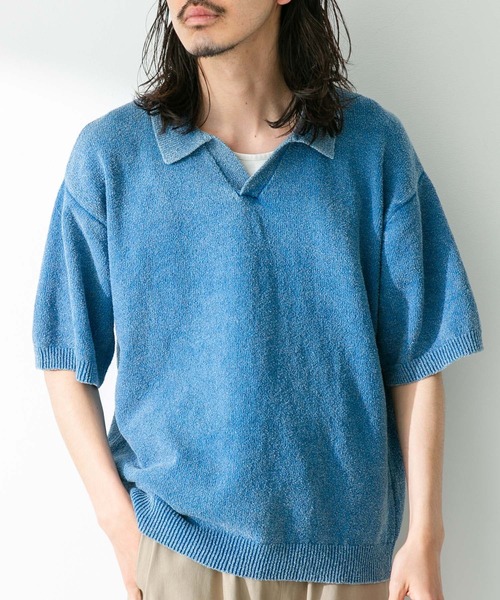 URBAN RESEARCH Sonny Label（アーバンリサーチサニーレーベル）の「インディゴパイルスキッパープルオーバー（ポロシャツ・メンズ・インディゴブルー/ライトインディゴブルー・MEDIUM/LARGE）」の3枚目の写真