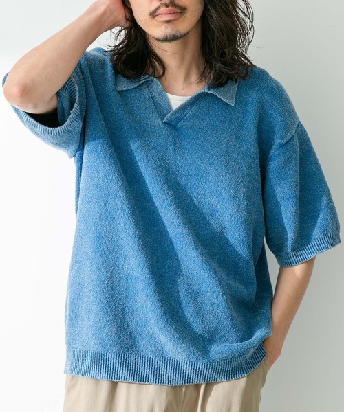 URBAN RESEARCH Sonny Label（アーバンリサーチサニーレーベル）の「インディゴパイルスキッパープルオーバー（ポロシャツ・メンズ・インディゴブルー/ライトインディゴブルー・MEDIUM/LARGE）」の5枚目の写真