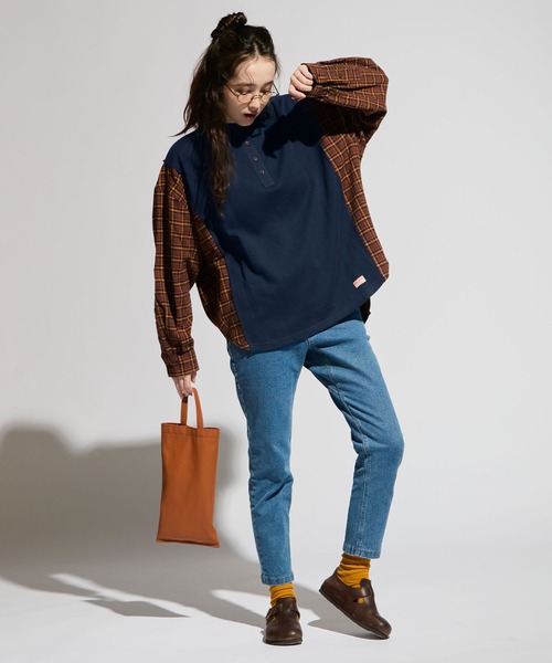 KRIFF MAYER Lady's Collection（クリフメイヤーレディースコレクション）の「リメイク風ヘンリーネックT（Tシャツ/カットソー・レディース・ナチュラル/グレー/ピンク/ネイビー/チャコール・MEDIUM/LARGE）」の7枚目の写真