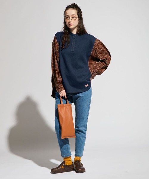 KRIFF MAYER Lady's Collection（クリフメイヤーレディースコレクション）の「リメイク風ヘンリーネックT（Tシャツ/カットソー・レディース・ナチュラル/グレー/ピンク/ネイビー/チャコール・MEDIUM/LARGE）」の8枚目の写真