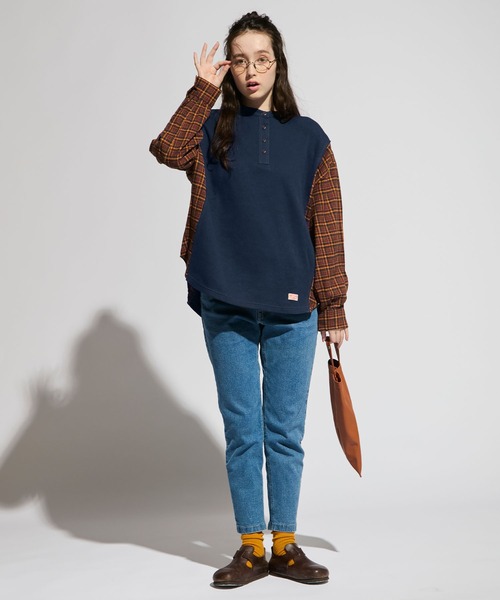 KRIFF MAYER Lady's Collection（クリフメイヤーレディースコレクション）の「リメイク風ヘンリーネックT（Tシャツ/カットソー・レディース・ナチュラル/グレー/ピンク/ネイビー/チャコール・MEDIUM/LARGE）」の6枚目の写真