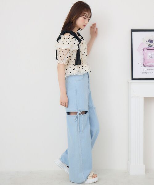 ems excite（エムズエキサイト）の「肩リボンフリルBL（シャツ/ブラウス・レディース・ブラック/グリーン/ホワイト系その他・FREE）」の7枚目の写真