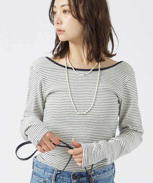 MILLER（ミラー）の「＜追加3＞【Robert P. Miller】パネルリブ バックオープンロンT / 背あき / カップ付 / 長袖 / ボーダー / 無地（Tシャツ/カットソー・レディース・ネイビー/ブラウン/ブラック/クリーム/ホワイト/チャコールグレー/グレー・フリー）」の7枚目の写真