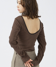 MILLER | ＜追加3＞【Robert P. Miller】パネルリブ バックオープンロンT / 背あき / カップ付 / 長袖 / ボーダー / 無地(Tシャツ/カットソー)