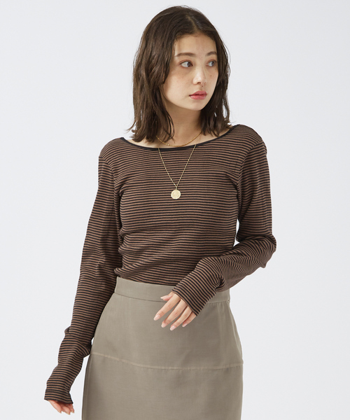 MILLER（ミラー）の「＜追加3＞【Robert P. Miller】パネルリブ バックオープンロンT / 背あき / カップ付 / 長袖 / ボーダー / 無地（Tシャツ/カットソー・レディース・ネイビー/ブラウン/ブラック/クリーム/ホワイト/チャコールグレー/グレー・フリー）」の9枚目の写真