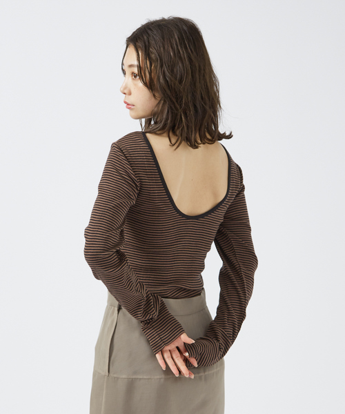 MILLER（ミラー）の「＜追加3＞【Robert P. Miller】パネルリブ バックオープンロンT / 背あき / カップ付 / 長袖 / ボーダー / 無地（Tシャツ/カットソー・レディース・ネイビー/ブラウン/ブラック/クリーム/ホワイト/チャコールグレー/グレー・フリー）」の10枚目の写真