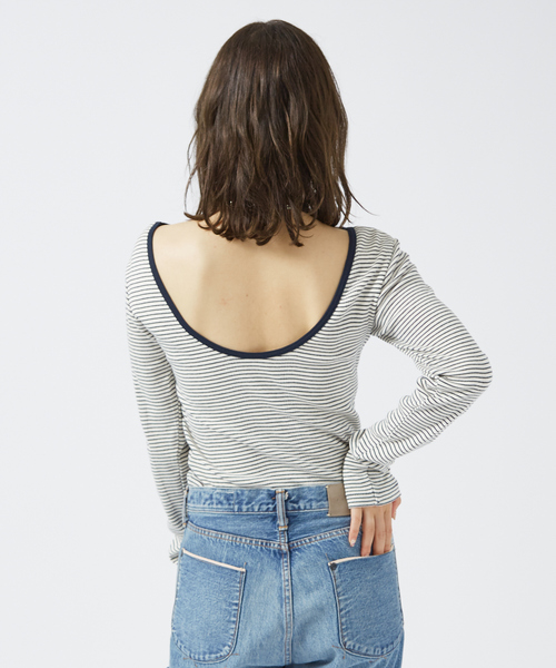 MILLER（ミラー）の「＜追加3＞【Robert P. Miller】パネルリブ バックオープンロンT / 背あき / カップ付 / 長袖 / ボーダー / 無地（Tシャツ/カットソー・レディース・ネイビー/ブラウン/ブラック/クリーム/ホワイト/チャコールグレー/グレー・フリー）」の13枚目の写真