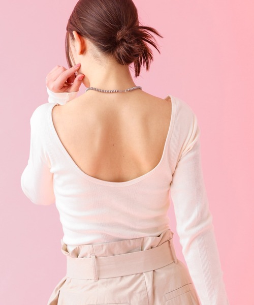 MILLER（ミラー）の「＜追加3＞【Robert P. Miller】パネルリブ バックオープンロンT / 背あき / カップ付 / 長袖 / ボーダー / 無地（Tシャツ/カットソー・レディース・ネイビー/ブラウン/ブラック/クリーム/ホワイト/チャコールグレー/グレー・フリー）」の2枚目の写真