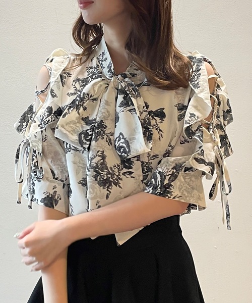 TORTE(トルテ)の「肩開きフリルボウタイブラウス(Tシャツ/カットソー・レディース・パープル/ホワイト/ホワイト系その他・FREE)」の14枚目の写真