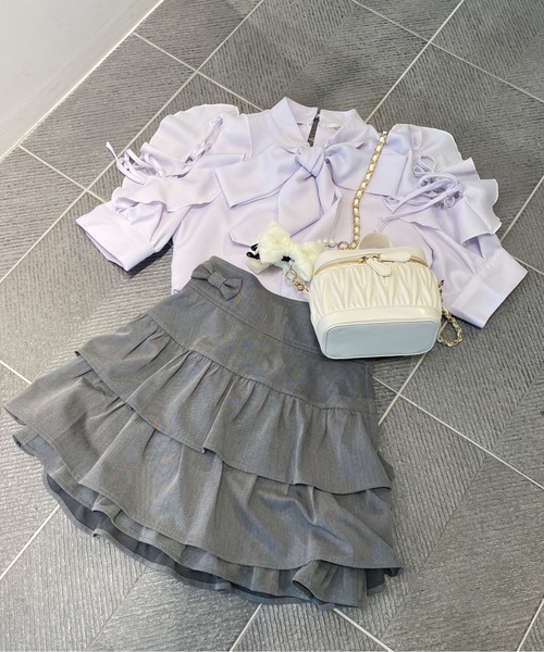TORTE(トルテ)の「肩開きフリルボウタイブラウス(Tシャツ/カットソー・レディース・パープル/ホワイト/ホワイト系その他・FREE)」の20枚目の写真