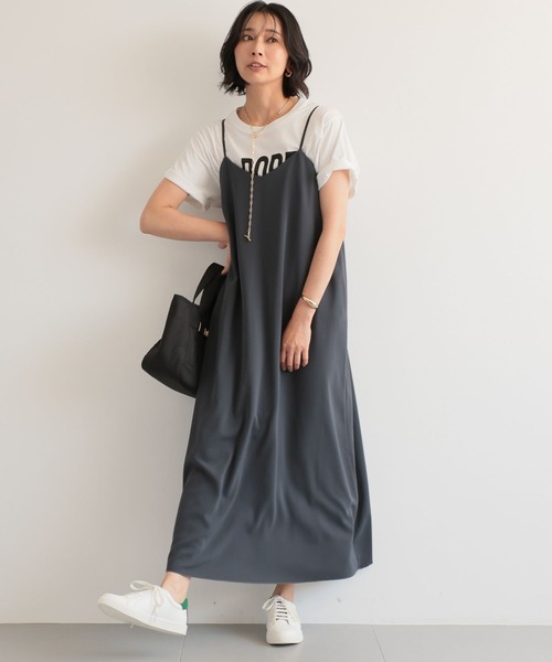 BARNYARDSTORM（バンヤードストーム）の「BARNYARDSTORM / ダブルクロスキャミワンピース【WEB・一部店舗限定】マシンウォッシャブル（ワンピース・レディース・チャコール/ブラック/ライトブラウン・FREE）」の3枚目の写真